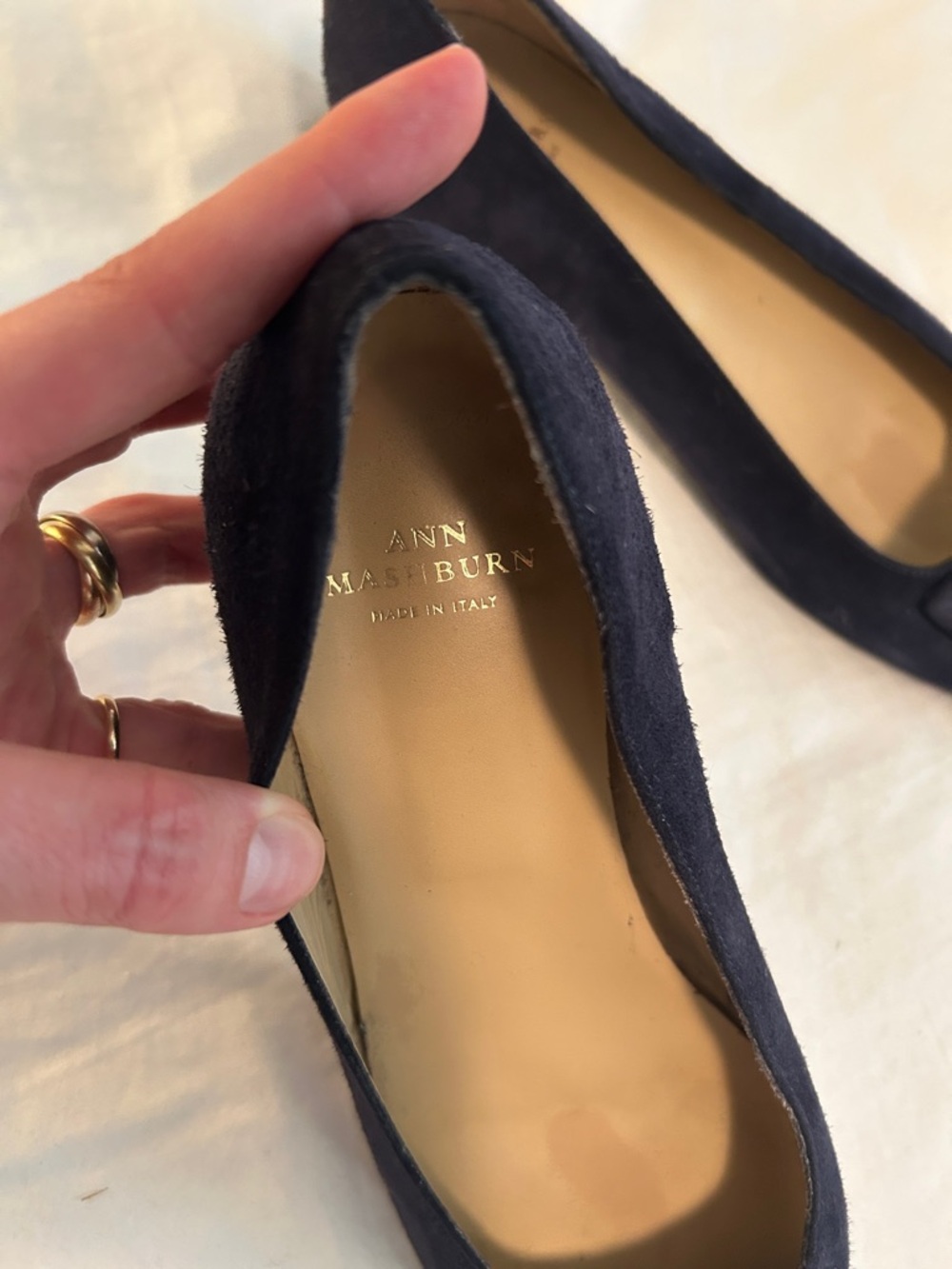 ANN MASHBURN Navy Suede Square-Toe Flats with Buckle Accent - Picture 4 of 8